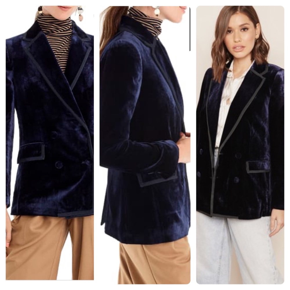 New J.crew Double Breasted Blue Velvet Blazer Size 2 small S - Picture 2 of 11